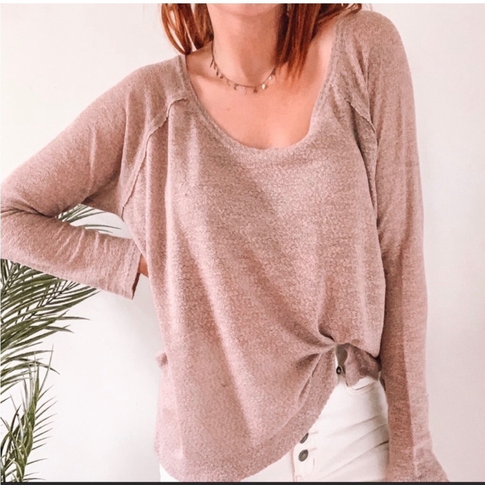 Free People Beach Knit Long Sleeve Top Pink‎ Tan Large